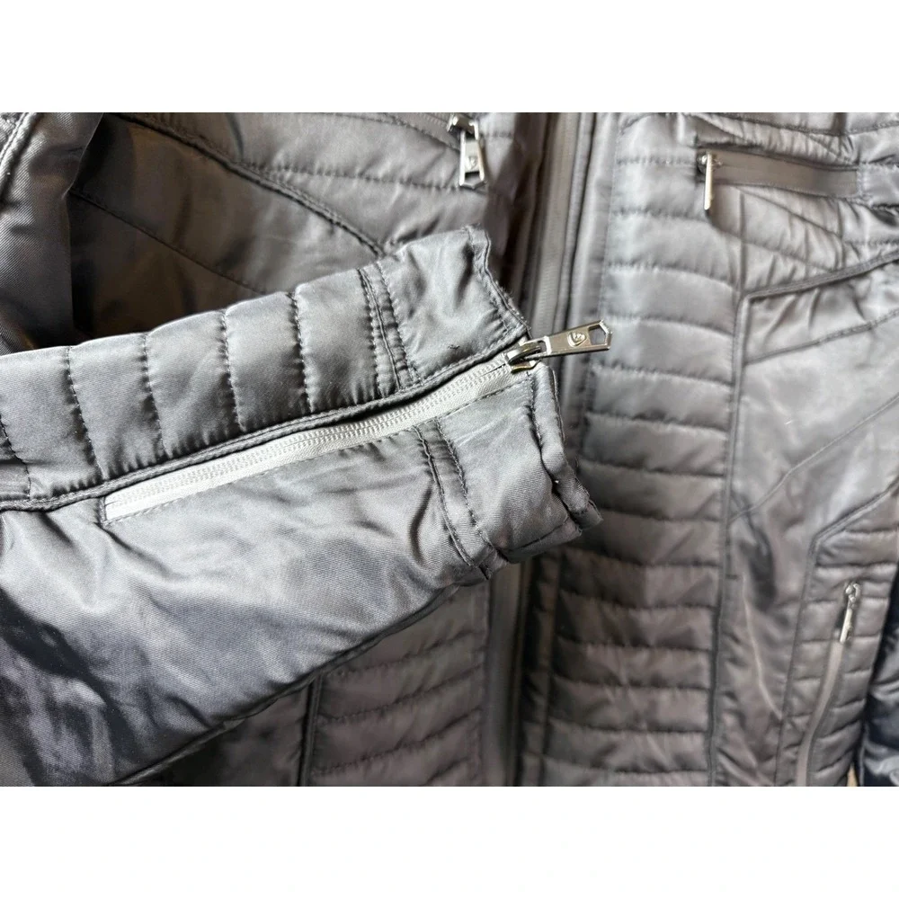 Fried Denim NYC Mens Black Quilted Puffer Moto‎ Jacket Detachable Hood XL